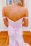 Off the Shoulder Pink Appliques Satin Memaid HZ0307
