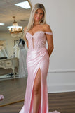 Off the Shoulder Pink Appliques Satin Memaid HZ0307