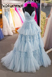 LTP1611,Charming Ruffles Spaghetti Straps Tulle Prom Dresses, A-Line Long Evening HZ0307