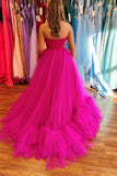 Hot Pink Sweetheart Ruffle Long Prom HZ0307