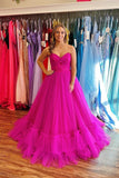 Hot Pink Sweetheart Ruffle Long Prom HZ0307
