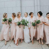 LTP1092,Light pink chiffon v-neck bridesmaid dresses cheap bridesmaid HZ0307