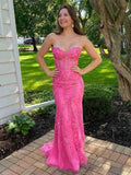 LTP1381,Sweet pink evening prom dresses applique mermaid long evening HZ0307