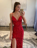 LTP0906,Glitter hot pink sequin prom dresses long v-neck long evening party HZ0307
