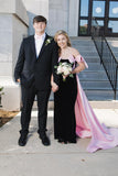 Off the Shoulder Black Long Formal Dress with Pink HZ0307