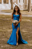 Straps Blue Satin Mermaid Long Formal HZ0307