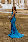 Straps Blue Satin Mermaid Long Formal HZ0307