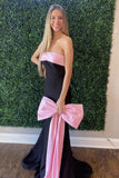 Strapless Black Mermaid Long Formal Dress with Pink HZ0307