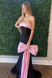 Strapless Black Mermaid Long Formal Dress with Pink HZ0307