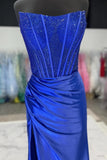Beaded Royal Blue Ruched Mermaid Formal HZ0307