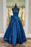 Strapless Royal Blue Ruched A-line Long Formal HZ0307