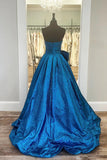 Strapless Royal Blue Ruched A-line Long Formal HZ0307