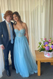 Sweet Blue Appliques Tulle Long Formal HZ0307