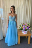 Sweet Blue Appliques Tulle Long Formal HZ0307