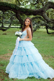 Straps Tulle Ruffle Long Formal HZ0307