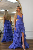 Straps Purple Tiered Ruffle Long Formal HZ0307