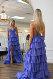 Straps Purple Tiered Ruffle Long Formal HZ0307