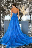 Blue Sweetheart Appliques Split Long Evening Prom HZ0307