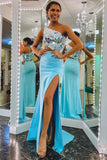 One Shoulder Irregular Glass Bodycon Long Prom HZ0307