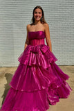 Strapless Fuchsia Corset A-line Long Formal HZ0307