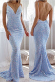 LTP1849,Gorgeous Spaghetti-Straps Backless Prom Dress Mermaid Sequins Sleeveless Long Formal HZ0307