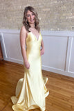 Yellow Spaghetti Strap Criss-cross Back Mermaid HZ0307