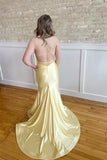 Yellow Spaghetti Strap Criss-cross Back Mermaid HZ0307