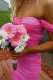 Off the Shoulder Pink Sheath Long Party HZ0307