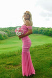 Off the Shoulder Pink Sheath Long Party HZ0307