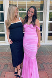 Off the Shoulder Pink Sheath Long Party HZ0307