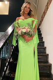 Off the Shoulder Lemon Green Ruched Mermaid Long Formal HZ0307