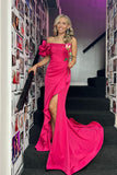 Ruffles One Shoulder Fuchsia Mermaid Long Formal HZ0307