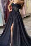 LTP1042,Sparkle black sequin prom dresses,split evening HZ0307