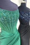 Beaded Fuchsia Strapless Satin Mermaid Long Prom HZ0307