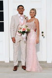 Square Neck Pink Appliques Tulle Fitted Prom HZ0307