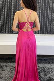 Fuchsia Appliques A-line Long Formal HZ0307