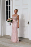 Square Neck Pink Appliques Tulle Fitted Prom HZ0307