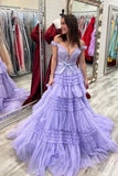 Princess Off The Shoulder Tiered Long Prom HZ0307