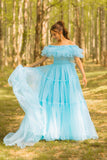 Ruffles Off the Shoulder Corset A-line Long Formal HZ0307