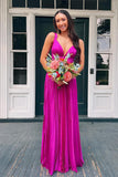 Fuchsia Pleated A-line Long Formal HZ0307