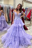 Princess Off The Shoulder Tiered Long Prom HZ0307