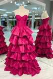 Sweetheart Fuchsia Ruffles A-line Formal HZ0307