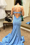 Light Blue Spaghetti Strap Mermaid Prom Dress with HZ0307