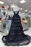 Light Blue Sequin Appliques Tiered Ruffles Prom HZ0307