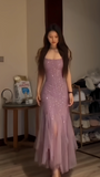 Dusty Rose Sequin Long Prom Dresses Sheath Party HZ0307