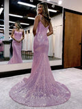 Spaghetti Straps Mermaid Sequins Long Evening Prom HZ0307