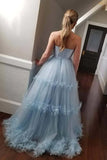 LTP1385,A Line Tulle Prom Dresses Strapless Evening HZ0307