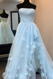 LTP0964,Princess Strapless High Low Appliques Light Blue Prom HZ0307