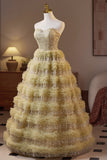 Golden Sweetheart Sequin Ruffle A-line Prom HZ0307