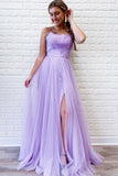 LTP0903,Long Prom Dress with Slit,Purple Formal Dress,Lilac Evening Dress,Lace Dance Dresses,Tulle Graduation School Party HZ0307